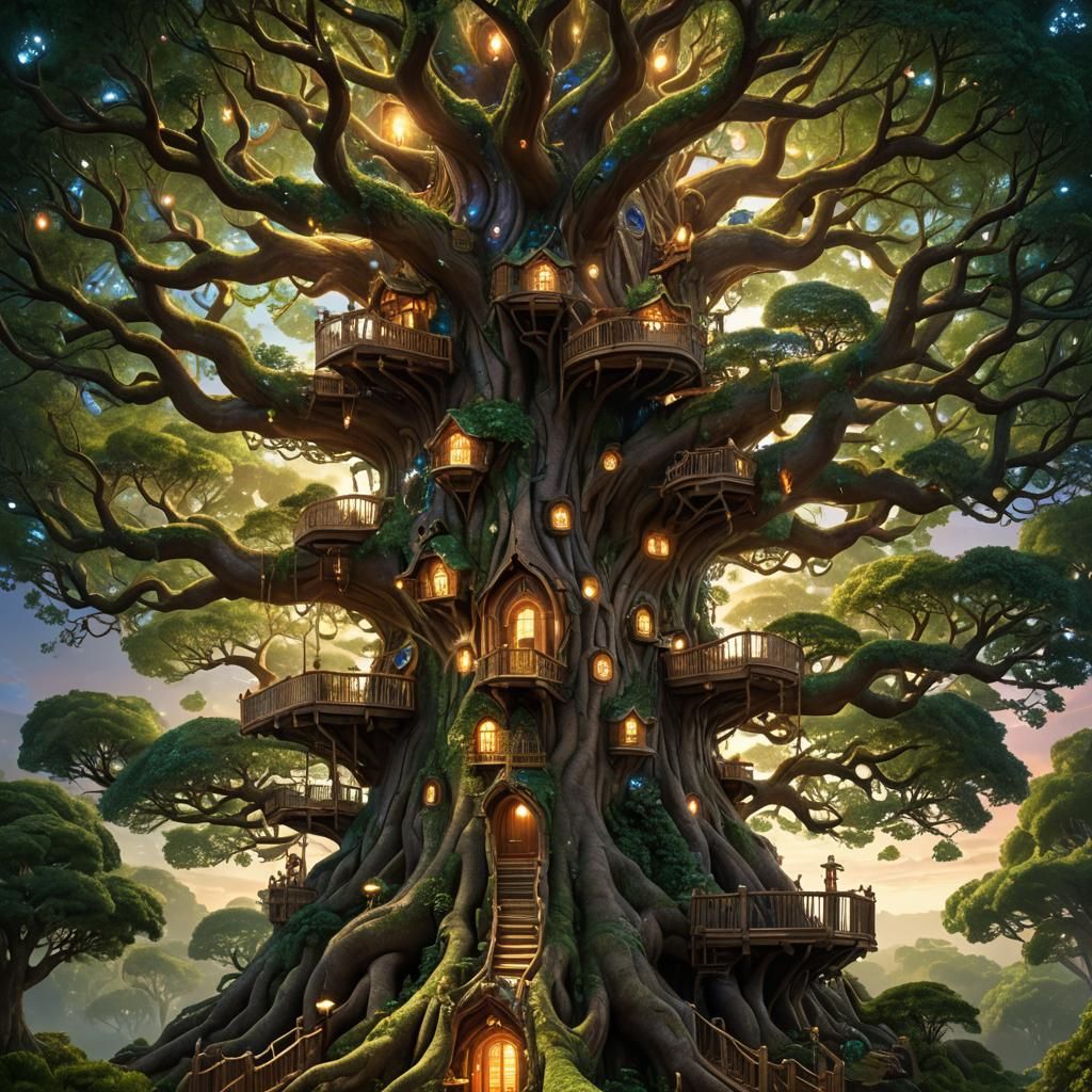 Radiant Yggdrasil Treehouse with Incandescent Details