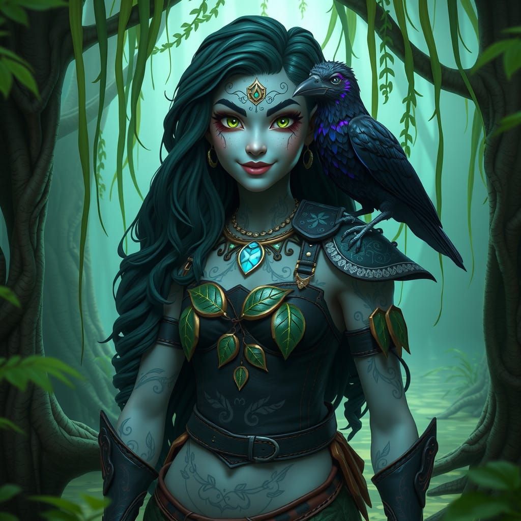 Mystical Merfolk Warlock in Whimsical Swamp Forest
