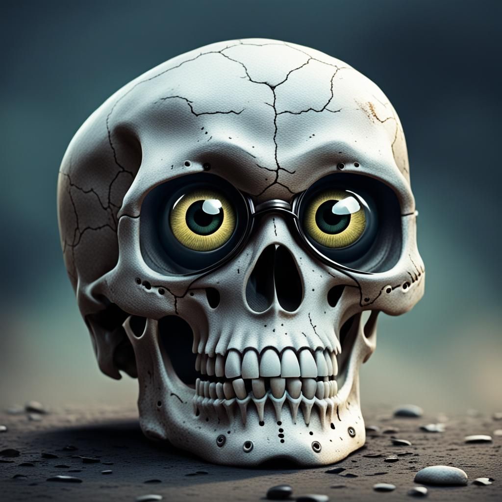 Skull with Googly Eyes - Humorous Macabre