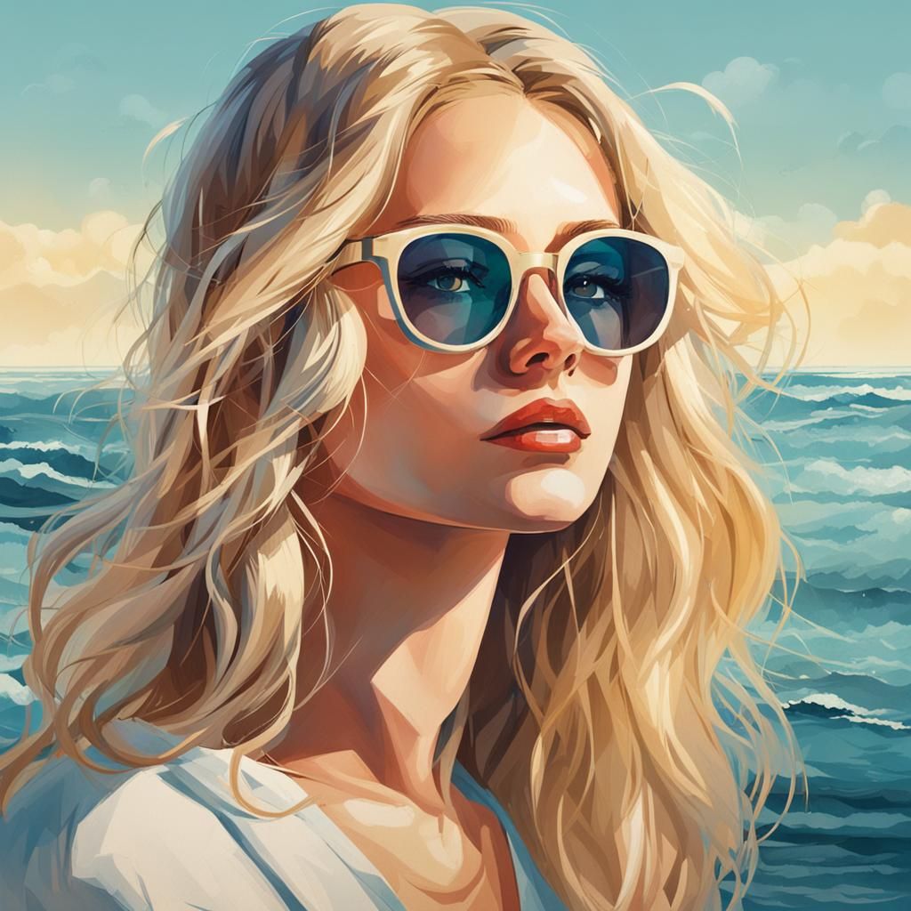 Blonde Woman with Sunglasses at the Beach