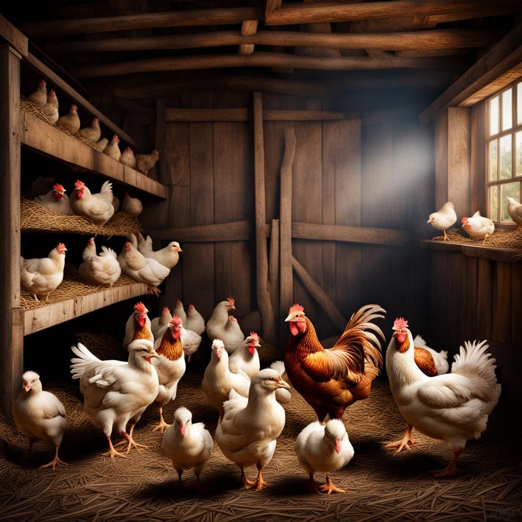 Farm Animal Family in Rustic Barn Interior