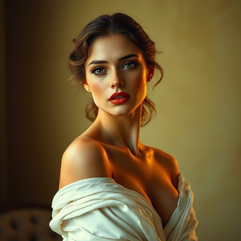 Sensual Woman in Flowing Gown, Art Nouveau Style