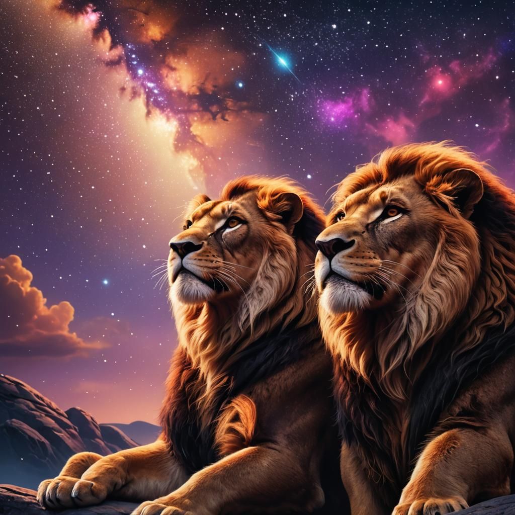 Mufasa and Simba Under Starlight: 3D Digital Art