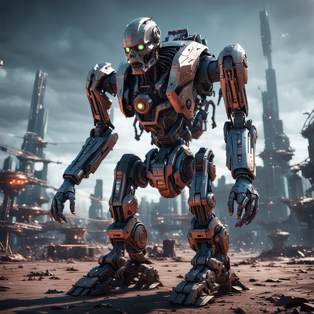 Futuristic Zombie Android with Intricate Mech Details