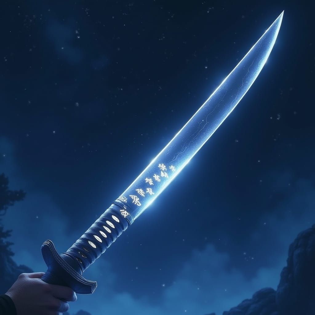 Bright Katana Radiating Light in Dark Landscape