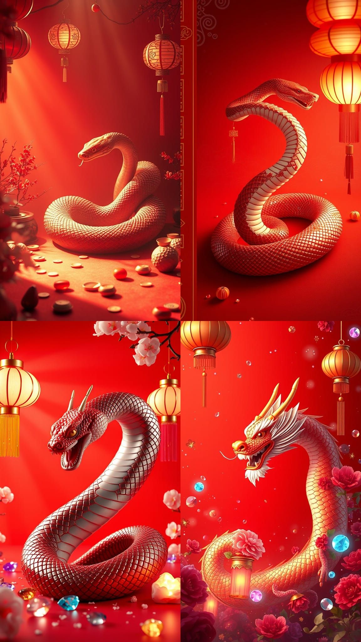 Chinese Snake with New Year Elements in 3D Rendering