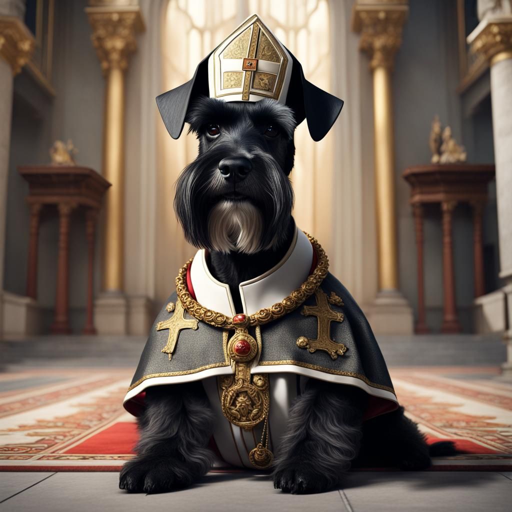 Miniature Schnauzer as Pope: Hyperrealistic Digital Art