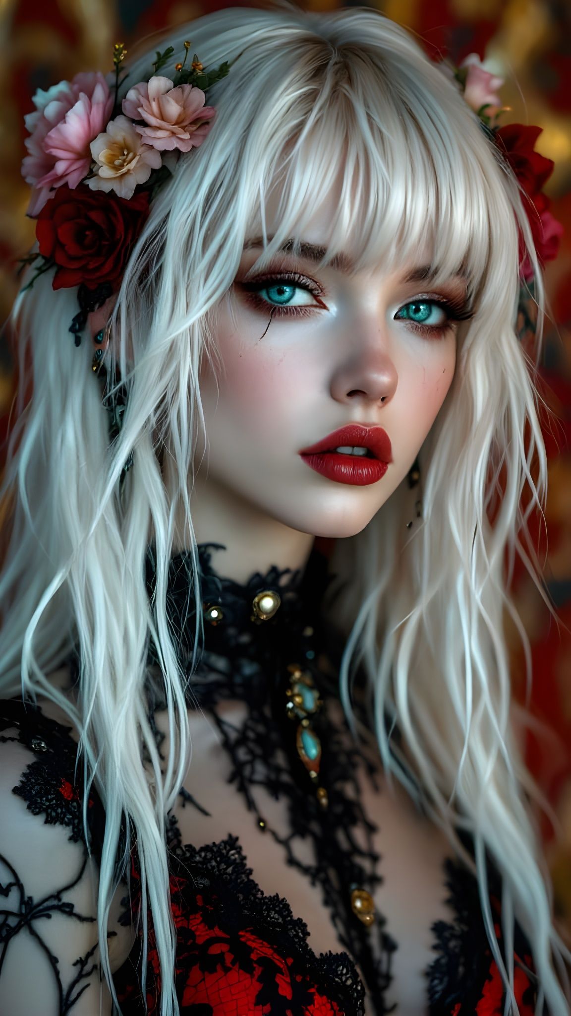 Cyberpunk Goddess with Flowers and Jewels