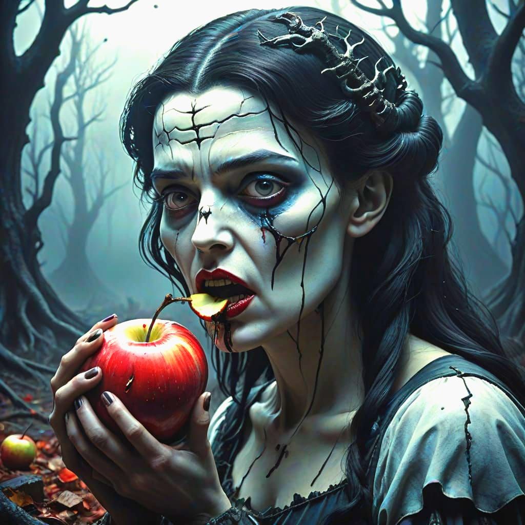 Dark Fantasy Portrait of Snow White Consuming Poisoned Apple