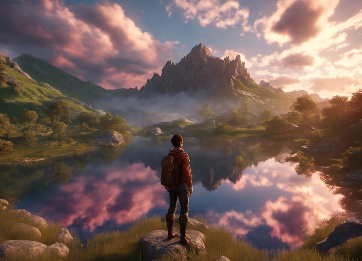 Explorer in Lush Valley: Unreal Engine 5 Render