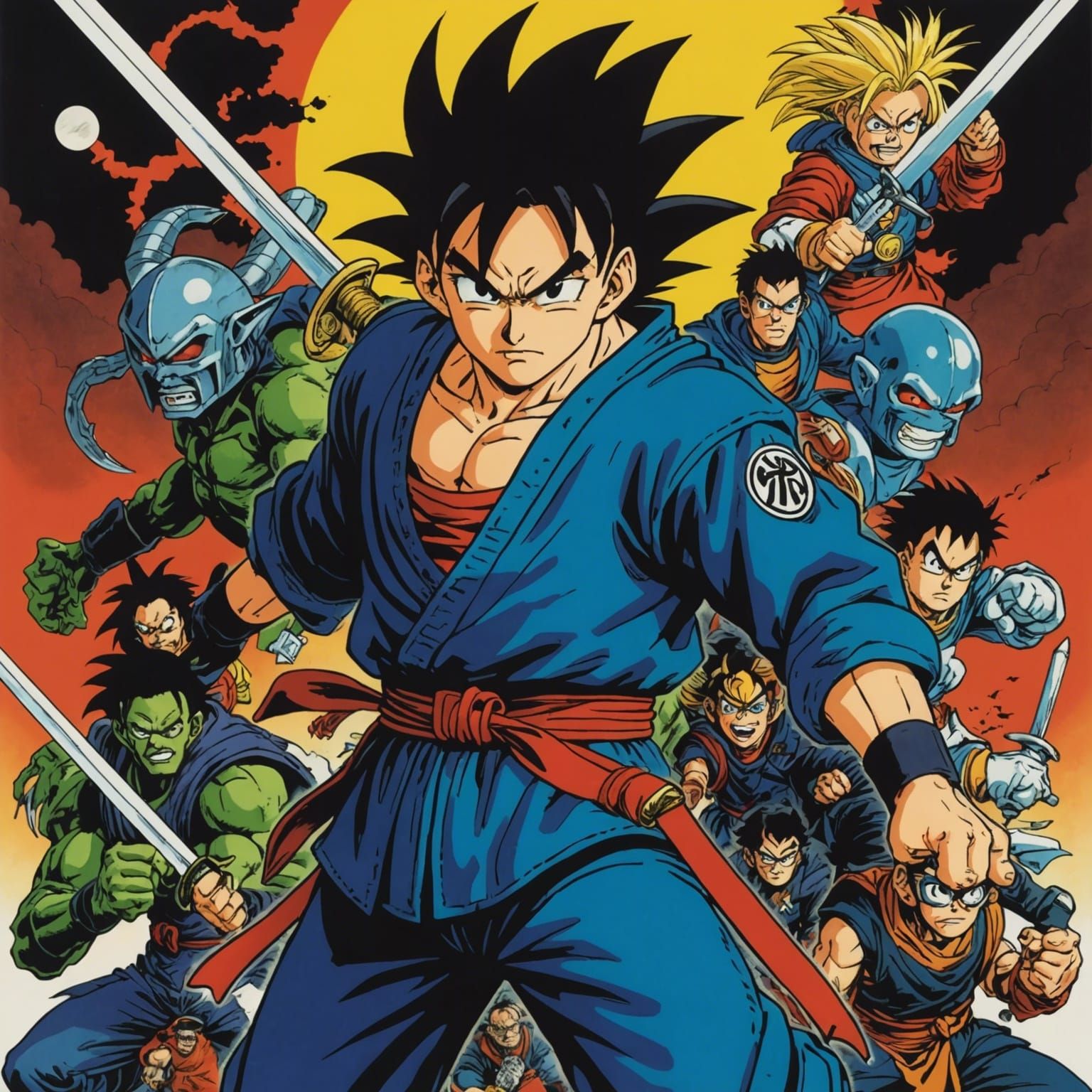 Grimdark Manga Scene in Toriyama Style