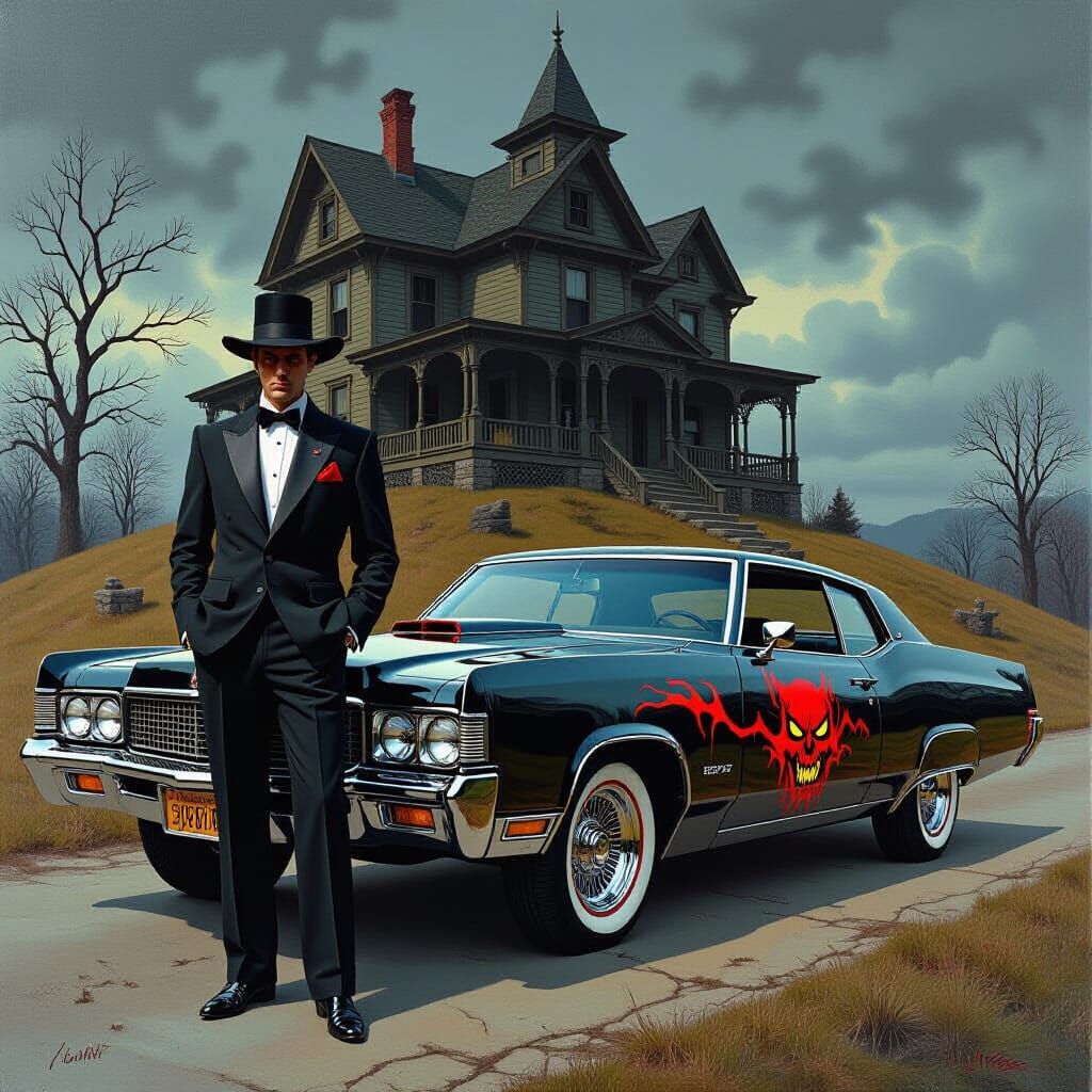 Zoot Suit Man and Demonic Car: A Gothic Horror Scene