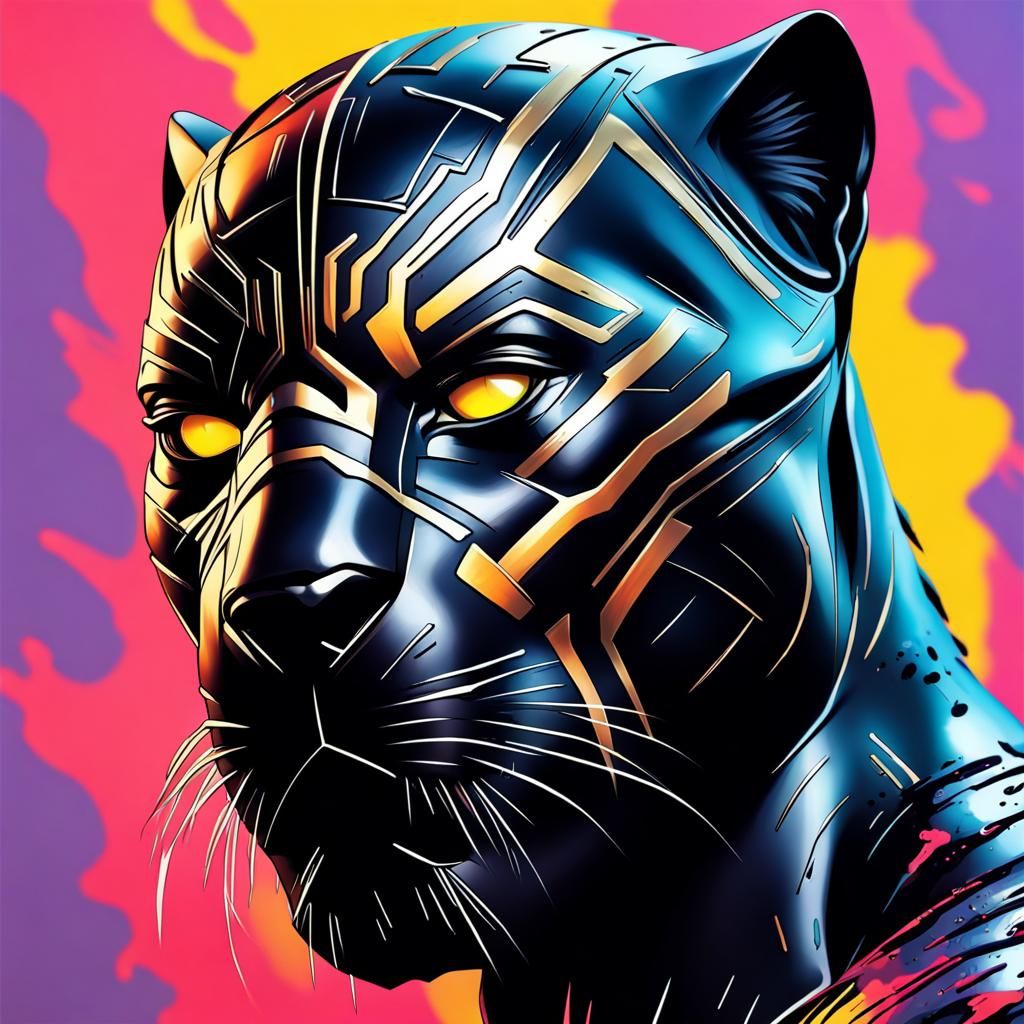 Radioactive Black Panther in Splash Art Style