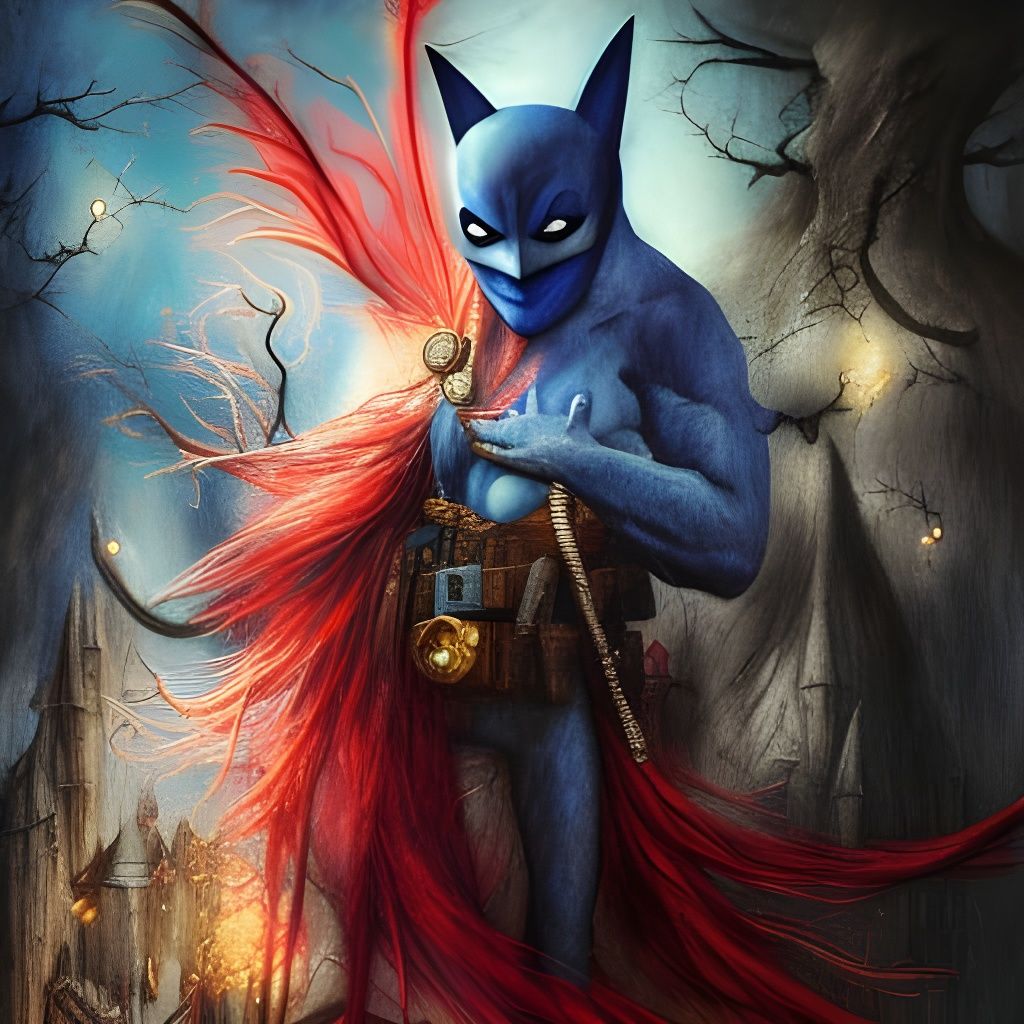 Smurf Batman Hybrid in Surrealist Style