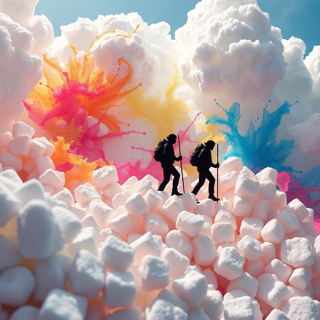 Marshmallowpunk Hikers in a Candy Landscape