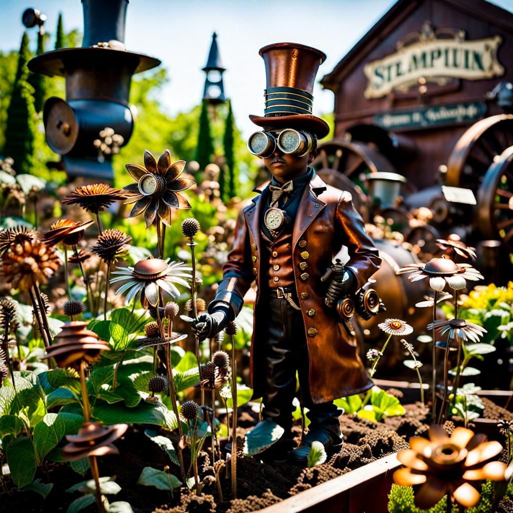 Steampunk Metal Flower Garden with Clockwork Details
