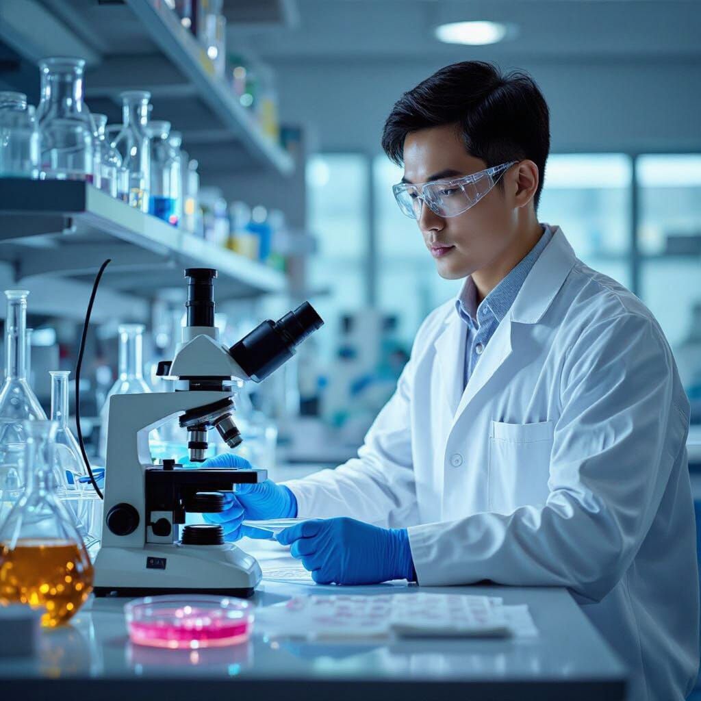 Recombinant Protein Research: Lab Scene in Digital Art Style