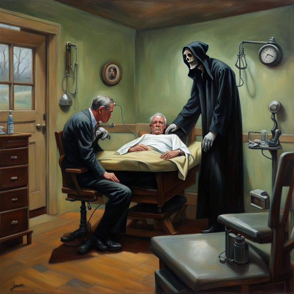 Grim Reaper Comforts Patient: Rockwell-esque Scene