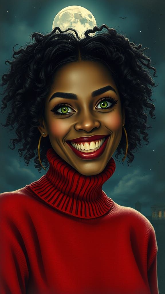 Vampire Woman in Colored Chalk With Green Eyes