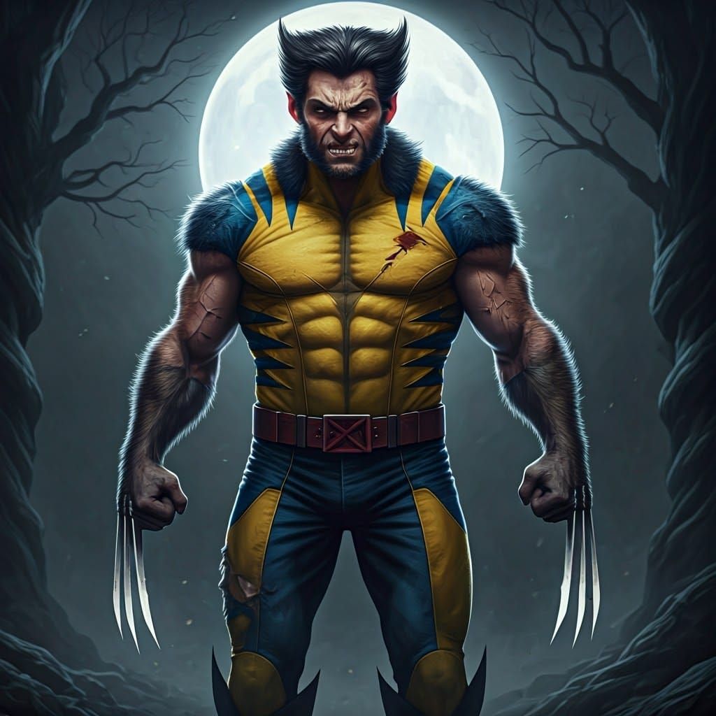 Werewolf Wolverine in Misty Forest, Photorealistic Rendering