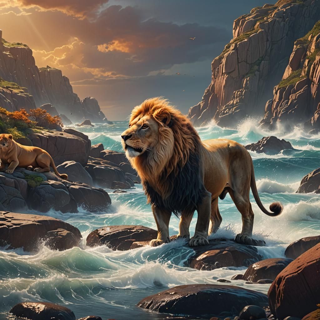 Lion Sea Lion Hybrid on Rocky Coastline