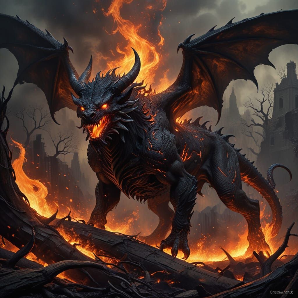 Infernal Chimera of the Abyss in Digital Painting Style