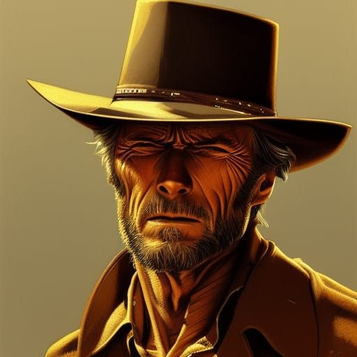 Clint Eastwood Portrait in Western Movie Style
