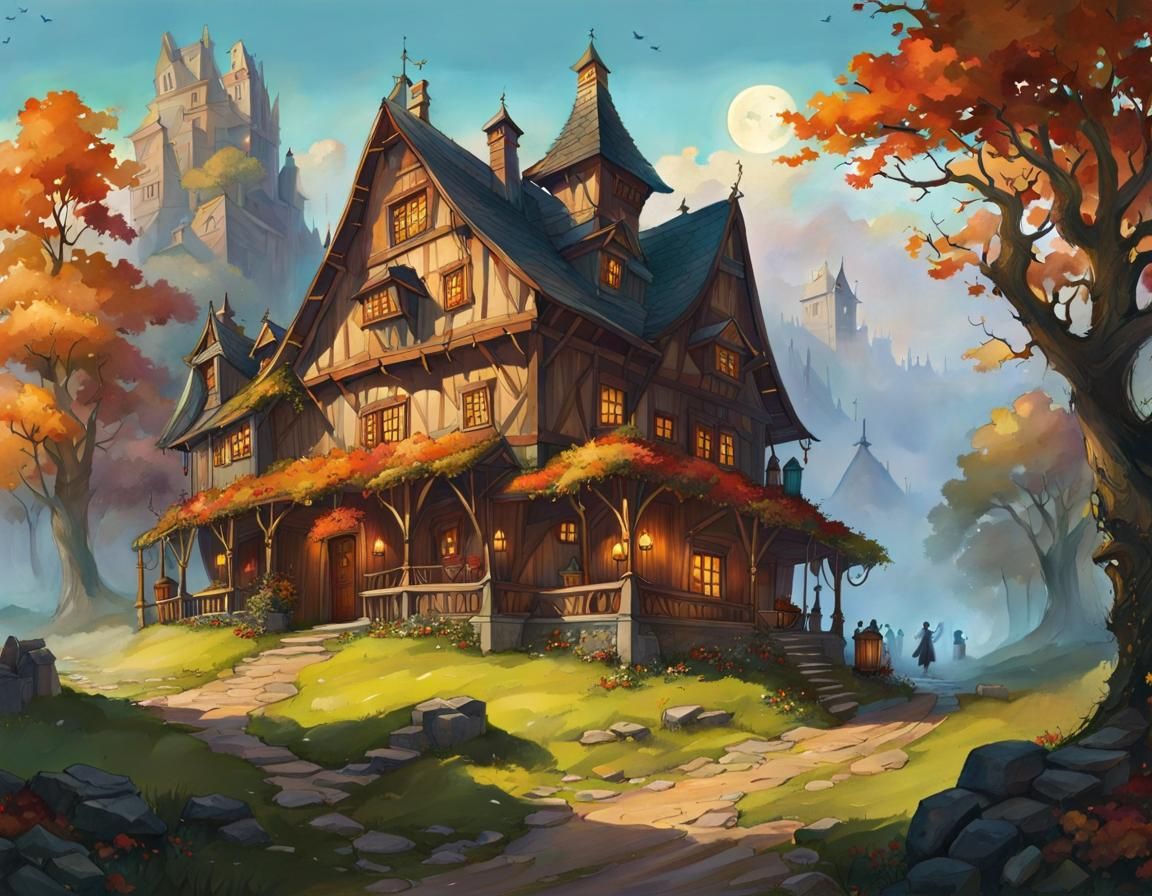 Eerie Haunted Village with Witch's Cottage