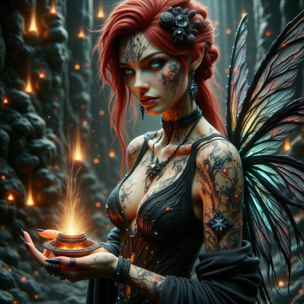 Cyberpunk Fairy Witch in Neon Cityscape