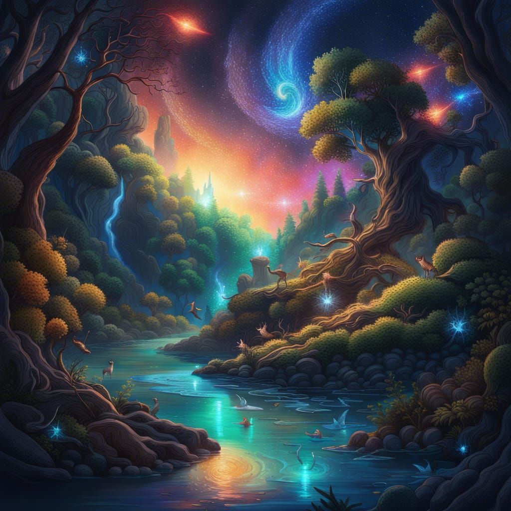 Luminous Forest: A Surreal and Harmonious Scene