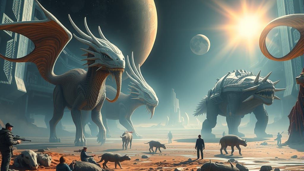 Futuristic Sci-Fi Landscape with Bizarre Animals