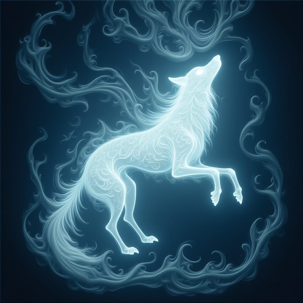 Ethereal Ghost Wolf in Gothic Lace Web Scene