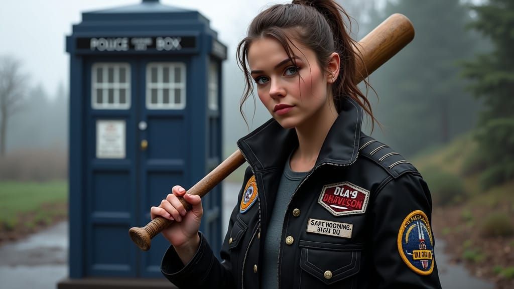 Tough Ace Stands Tall in Front of the Tardis