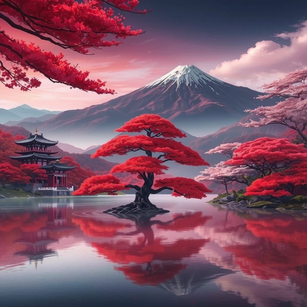 Ancient Sakura Tree in Japanese Landscape