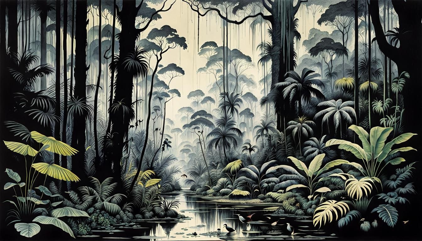 Wildlife Infested Rainforest in Film Noir Style