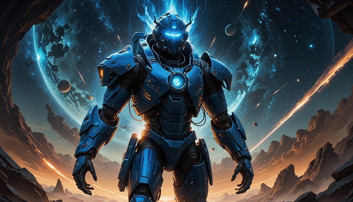 Divine Cosmic Guardian Radiates Energetic Aura Amidst Dystop...