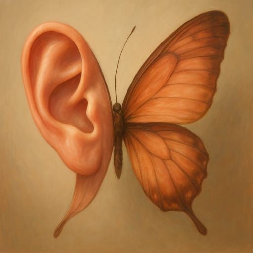 Surreal Butterfly with Human Ear Wing in Soft Light