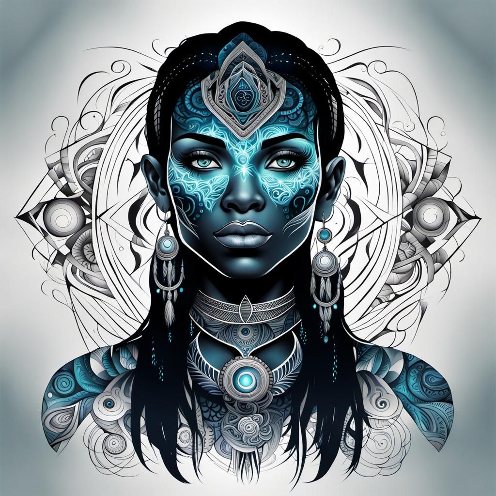 Glowing Native American Tattoo Portrait