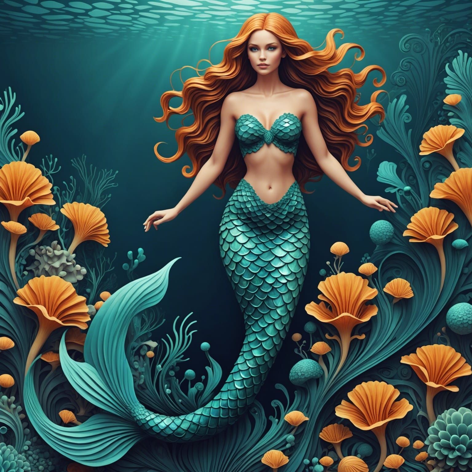 Abstract Mermaid in the Sea with Fractal Elements