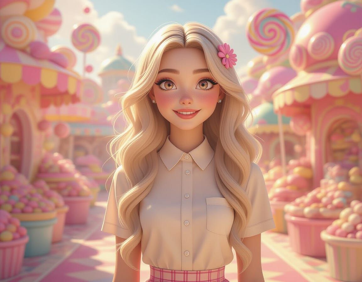 Cosmic Alien Smiles in Candy World: Pixar-Style Digital Art