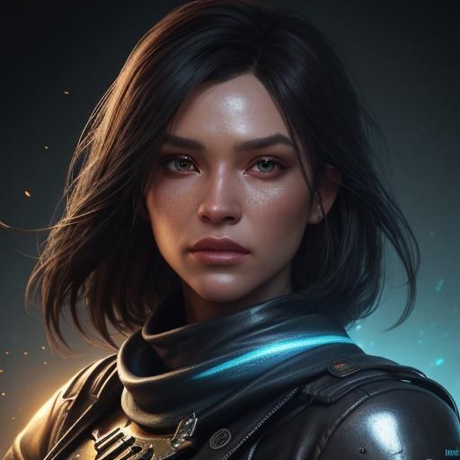 Woman with Leather Jacket in Art Nouveau Style