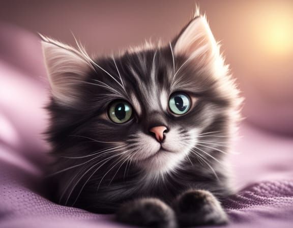 Cute Baby Black Kitten with Big Eyes