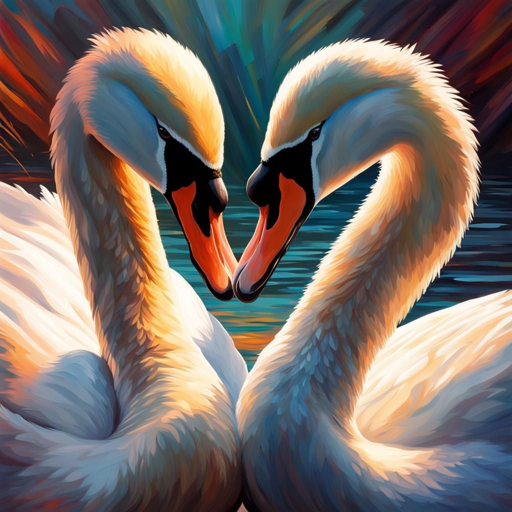 Entwined Swans: Hyperrealistic Splash Art