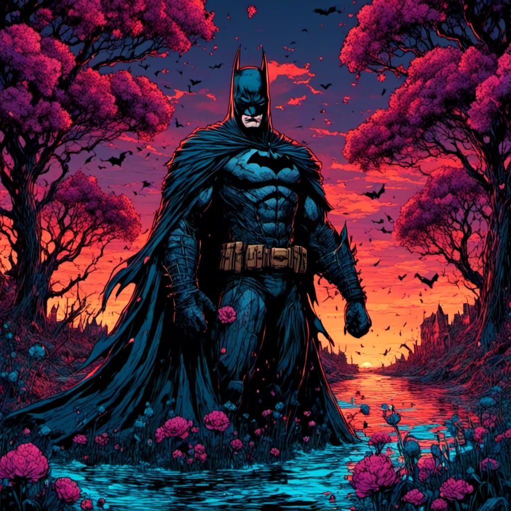 Dark Knight in a Sea of Flowers
