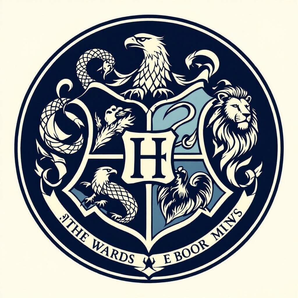 Minimalist Hogwarts Crest Design in Art Nouveau Style
