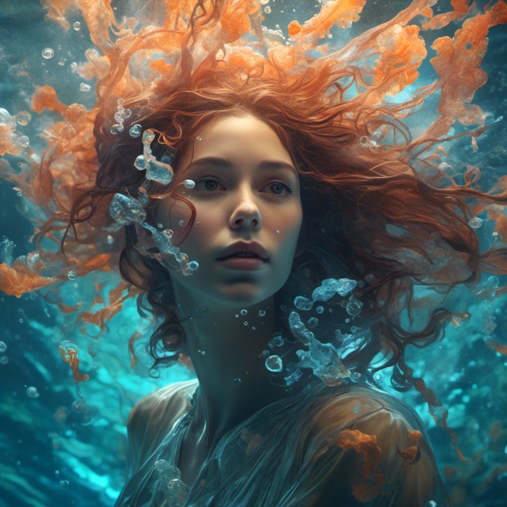 Underwater Woman with Jellyfish, Hyperreal Portrait