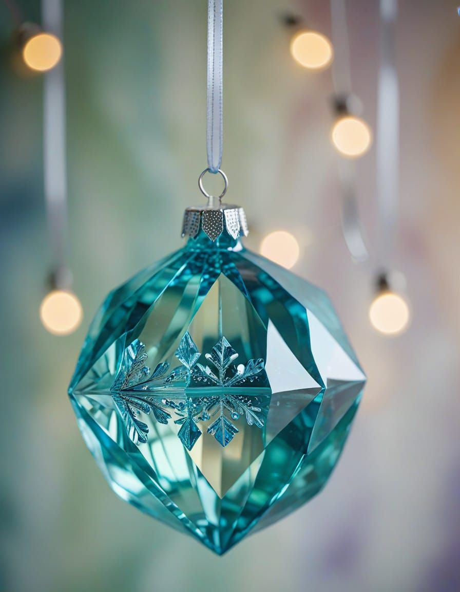 Aqua Crystal Christmas Ornament in Bokeh