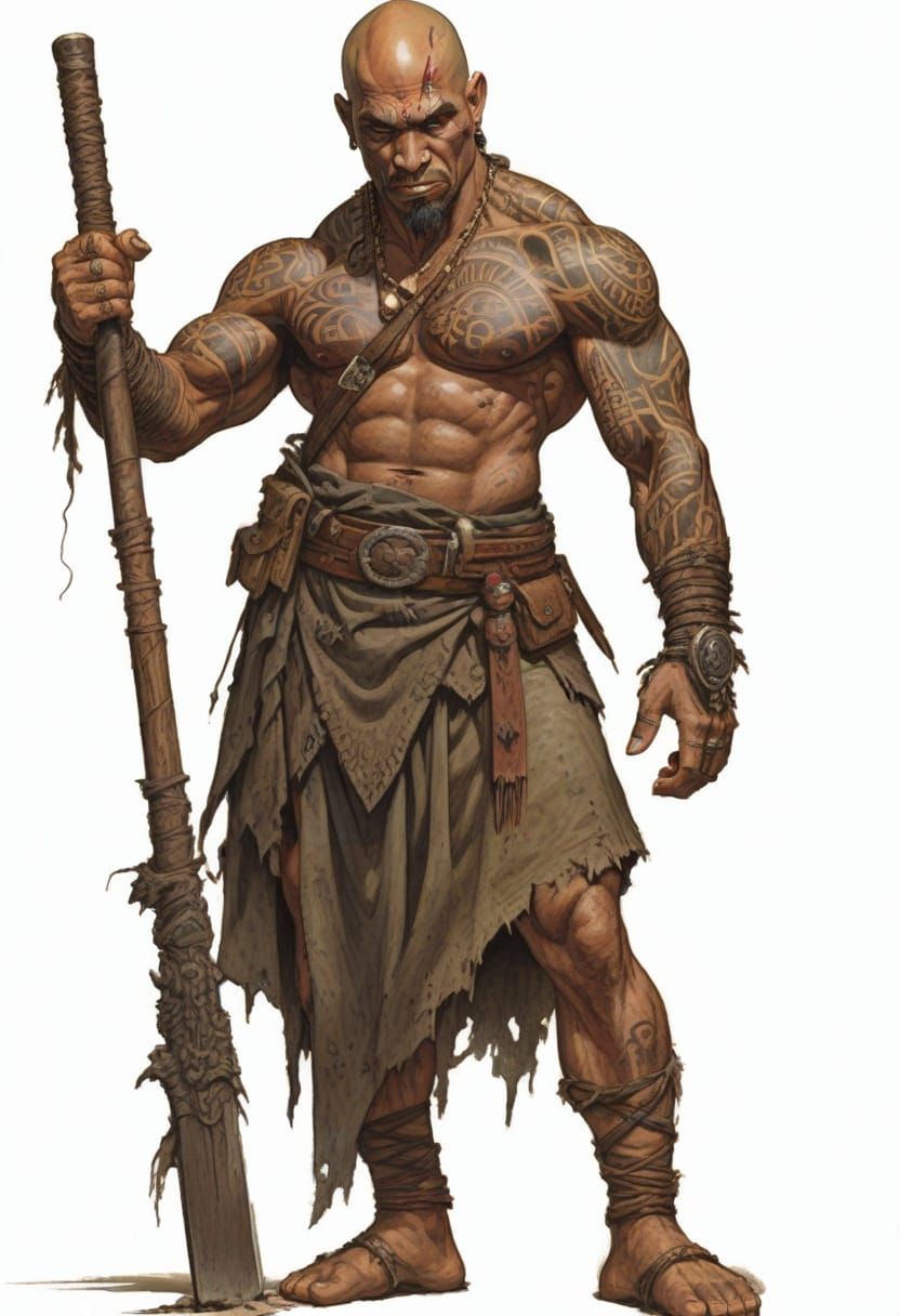 Muscular Polynesian Warlord Illustration in Fantasy Style