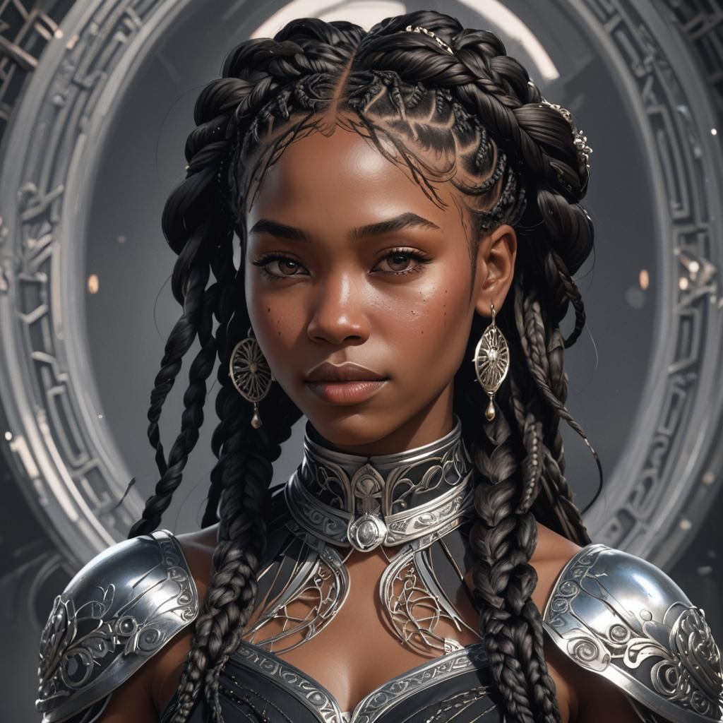 Black Woman in Silver Dress: Hyperdetailed Portrait