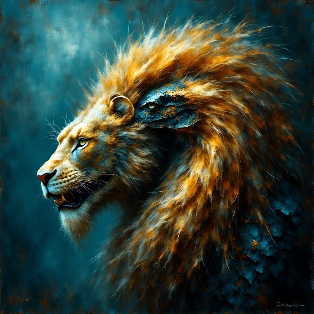 Surreal Lion Serpent Chimera in Hyperrealistic Style